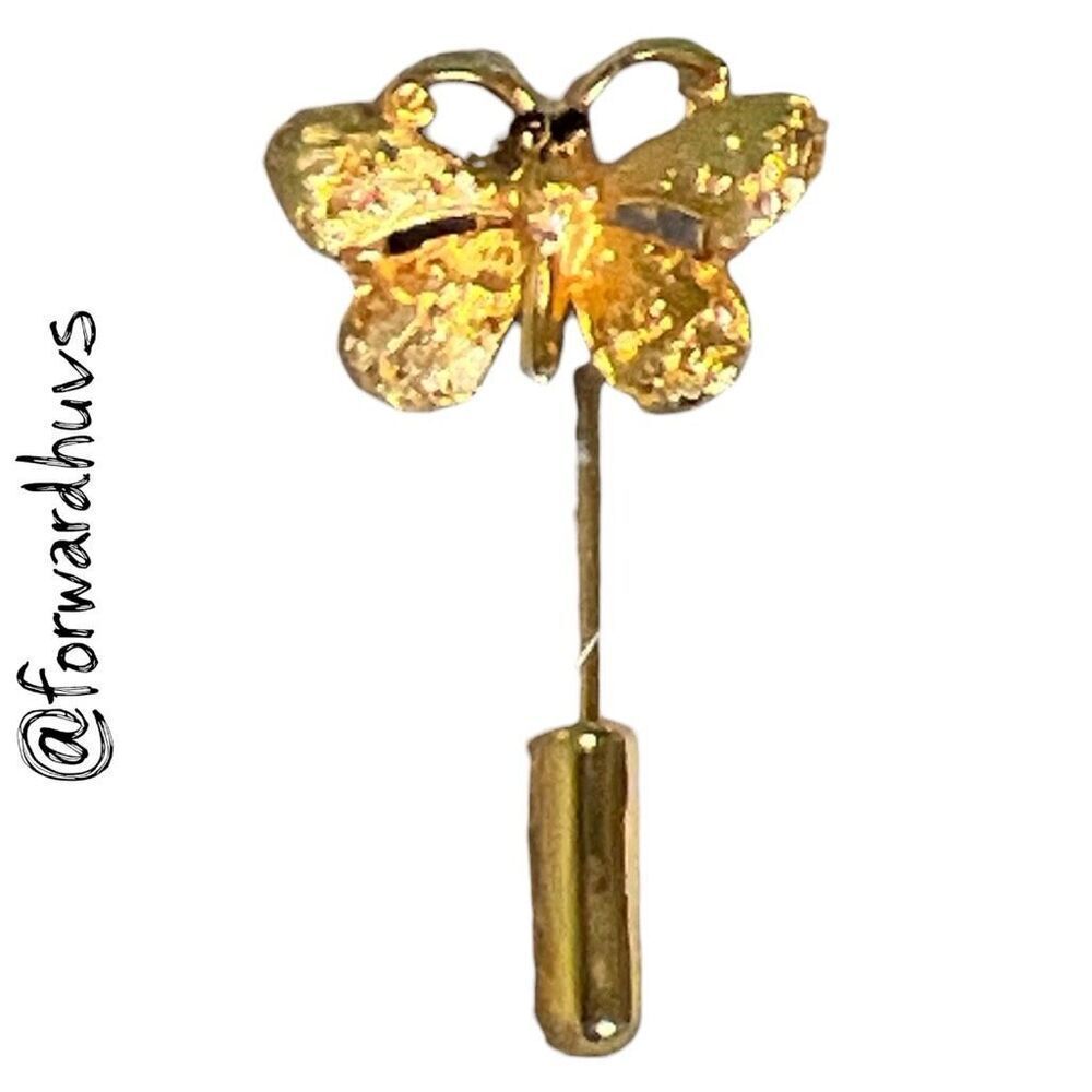 Vintage Gold Tone Hat Pin – Textured Butterfly – 1.25”
